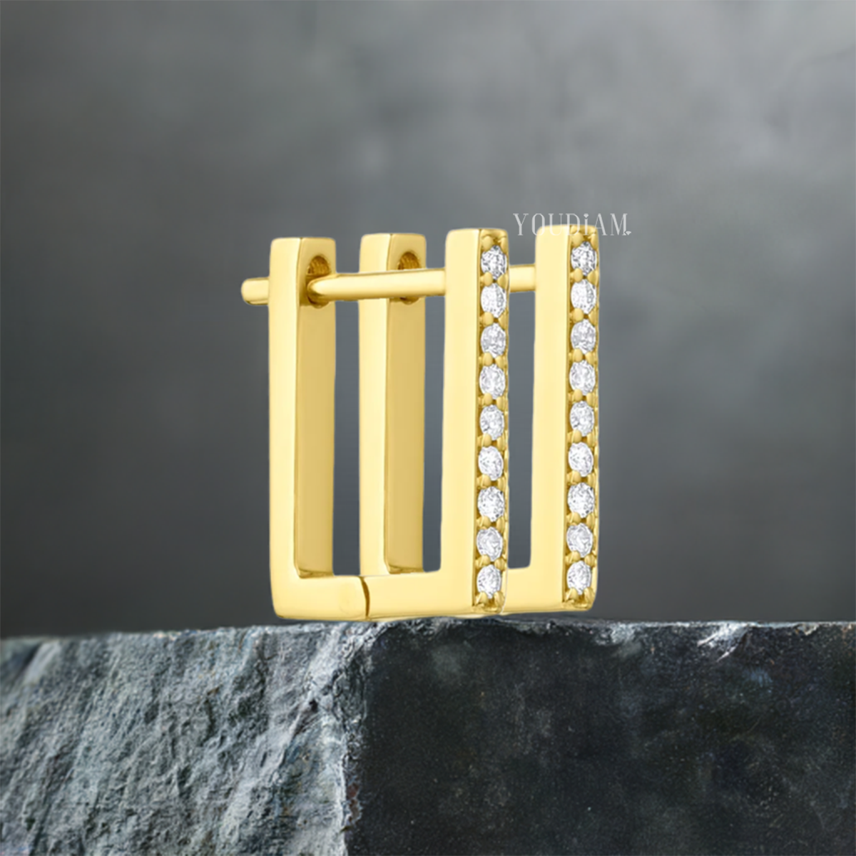 Square Shape Earrings with Pave Lab Diamonds, Dainty Lab Diamonds Earrings - EUDER05