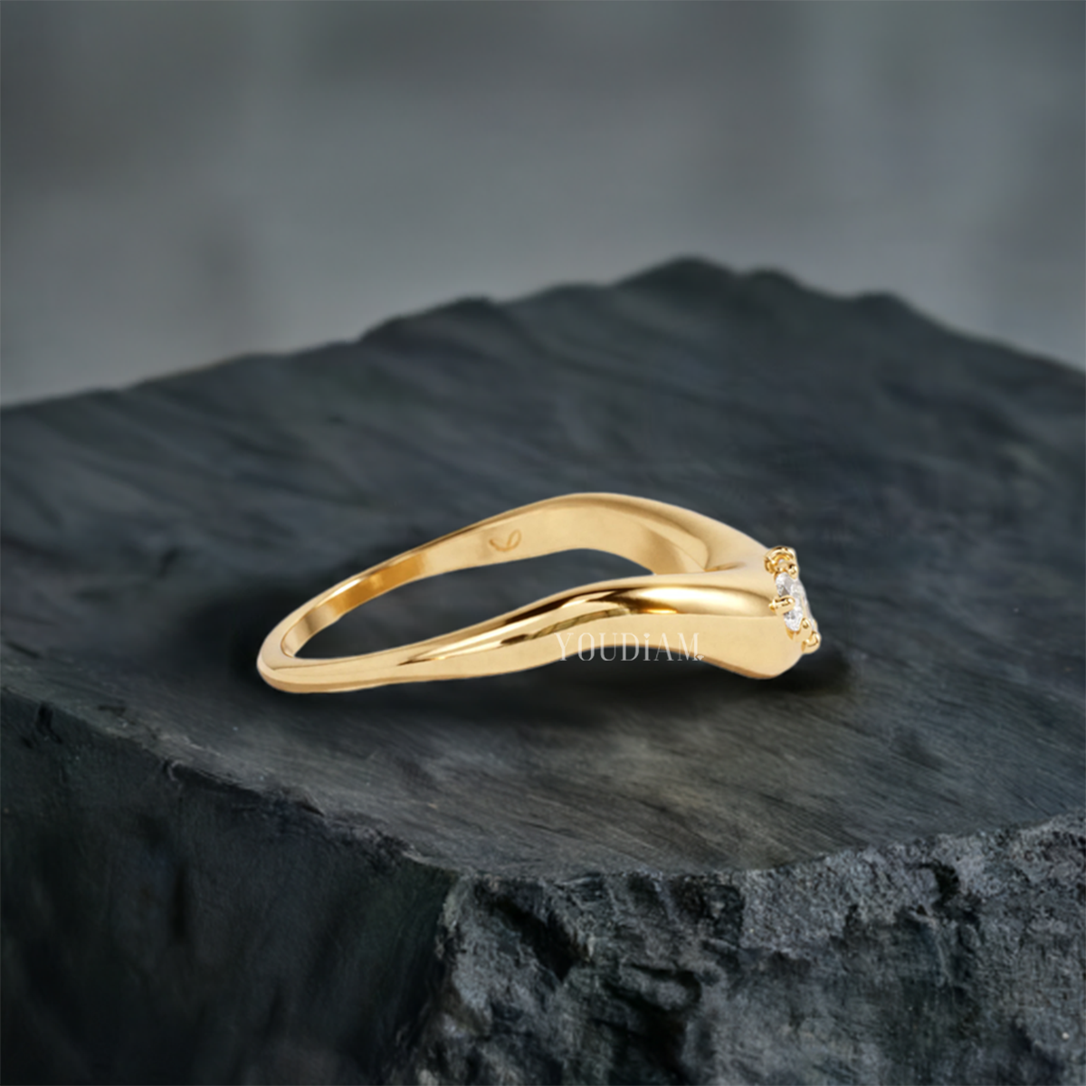 Stacking Band with Pear Lab Diamonds, Curved Wedding Band - EUDJLR42