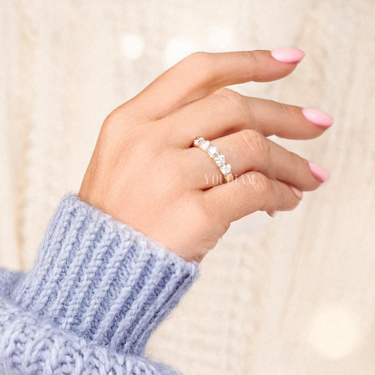 Five Round Diamonds Band, Five Stone Round Cut Lab Diamond - EUDJLR37