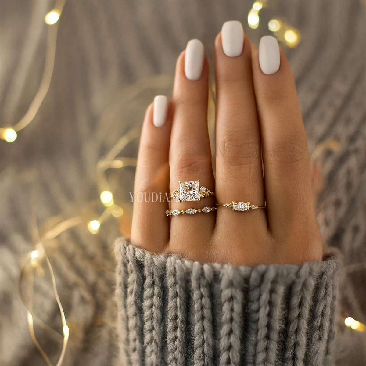 2ct Princess Cut Diamond Ring With 10 Accented Diamonds - EUDJLR45