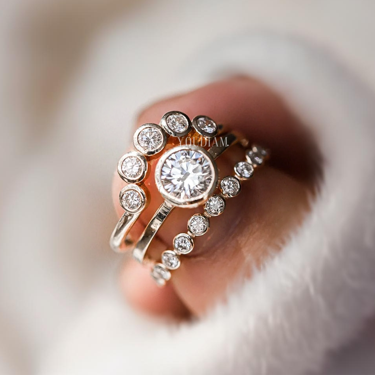 Curved Band with Five Lab Diamonds, Stacking Band In Lab Diamonds - EUDJLR58