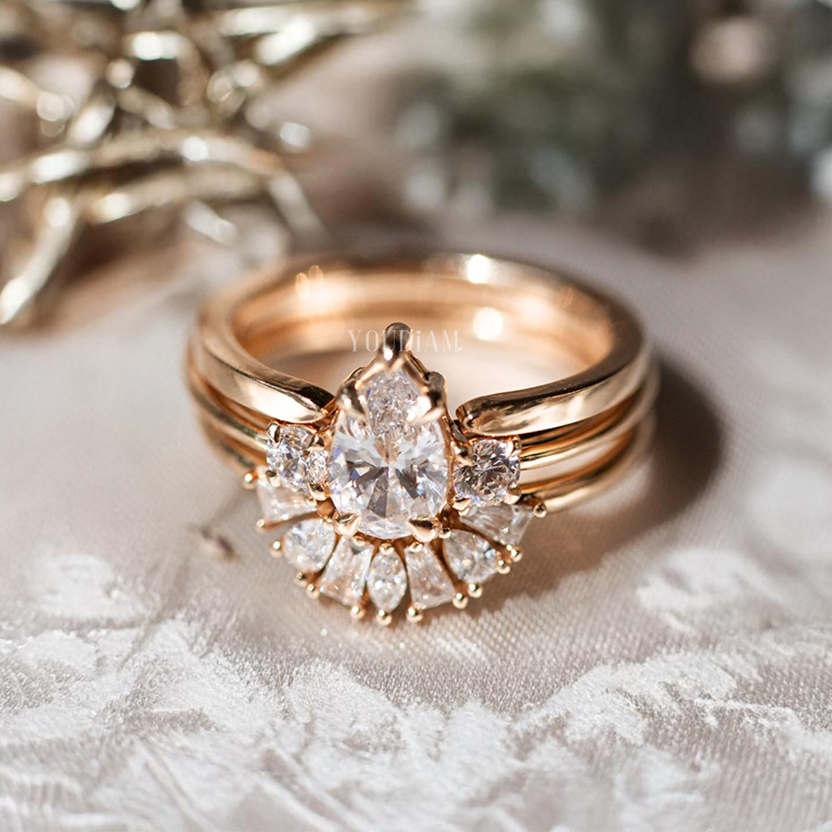 Curved Band with Marquise, Tapered Baguette, Pear, Mixed Cut Diamonds Band - EUDJLR54