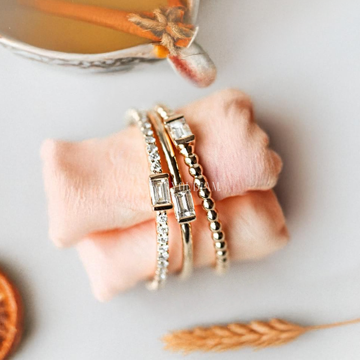 East West Baguette with Pave Lab Diamonds Ring, Baguette Lab Diamond Band - EUDJLR56