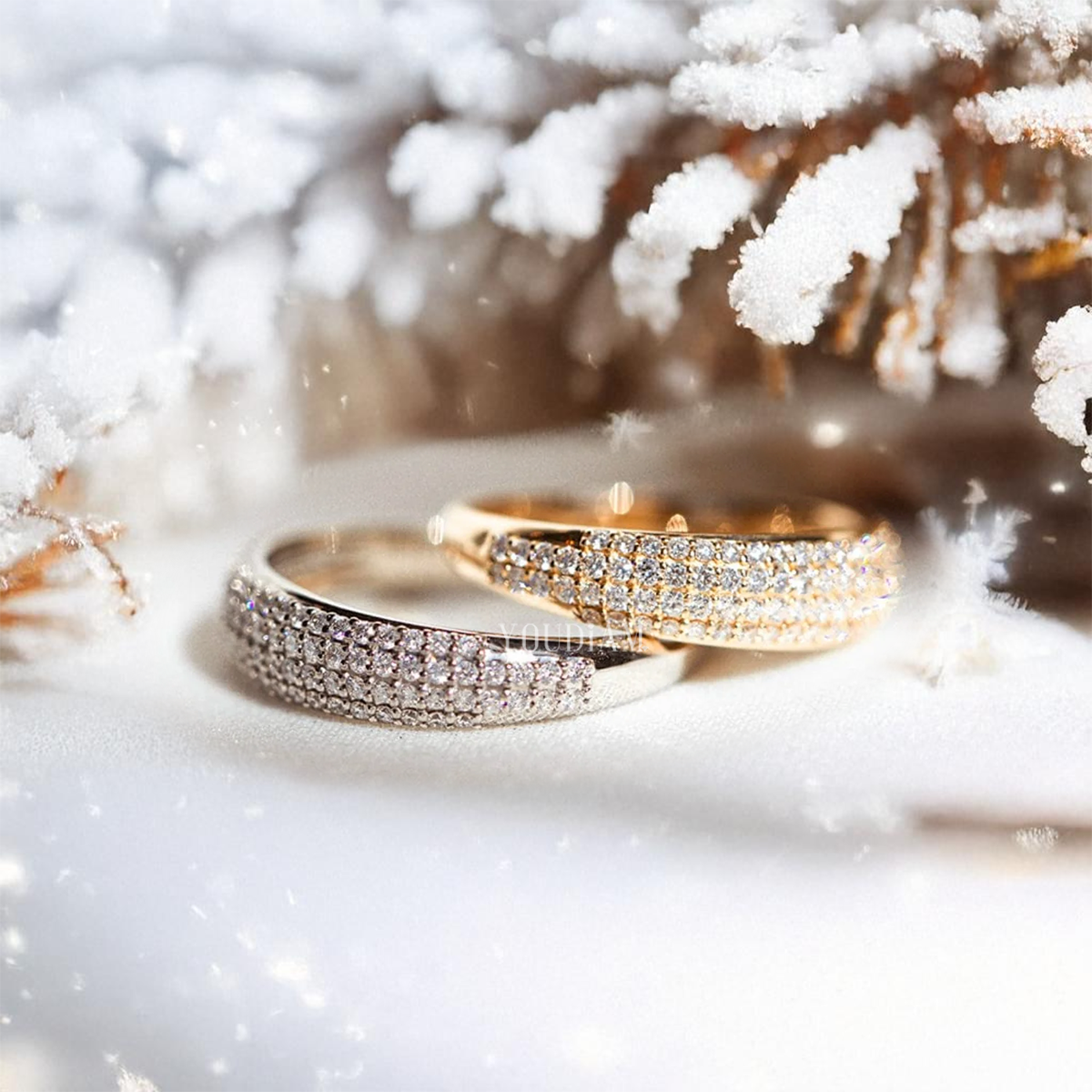 Lab Diamond Pave Dome Ring, Dome Shank, Rounded Edges Band - EUDJLR57