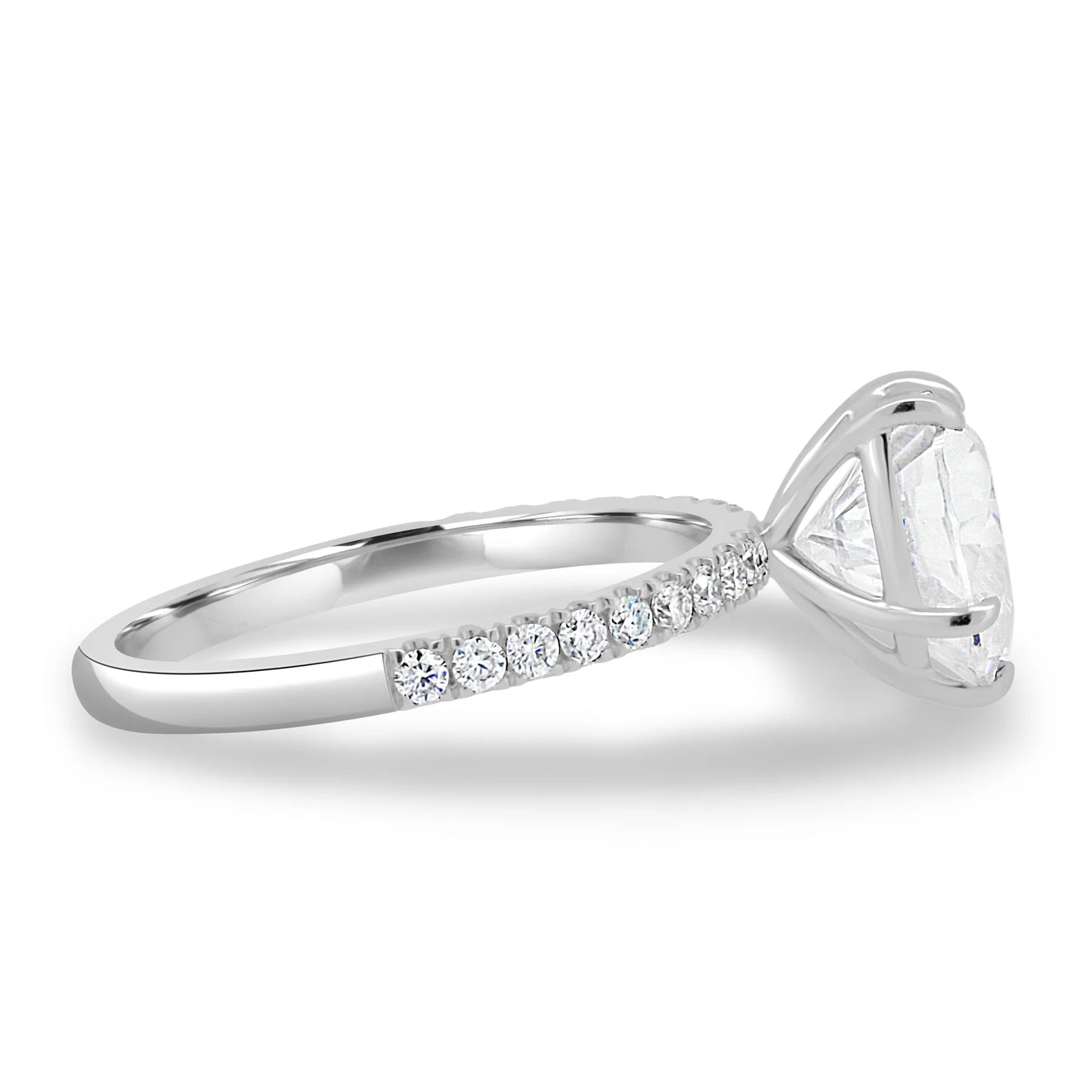 Lab Grown Diamond Heart Solitaire with Pavé Ring In 14k White Gold - UDJLR37