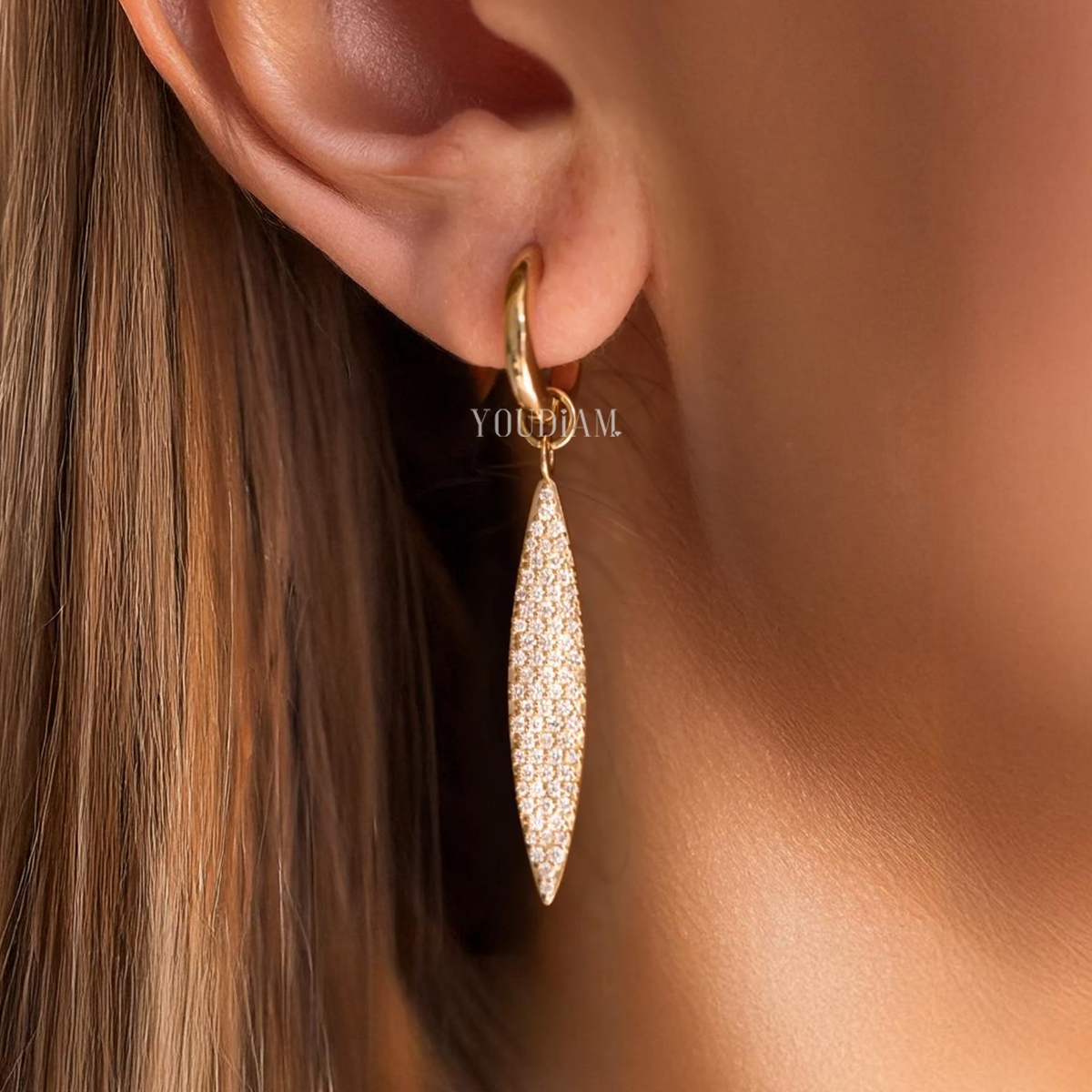 Leaf Shape Pave Lab Diamond Hoops, Leaf Shape Lab Diamonds Earrings - EUDER07