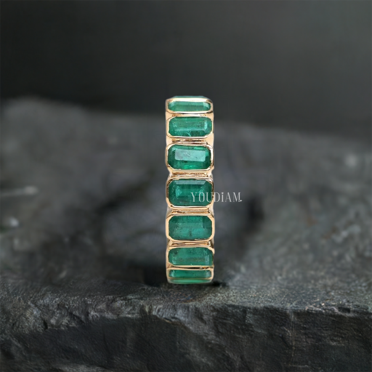 Natural Emeralds Eternity Band in Antique Bezel Setting - EUDJLR66
