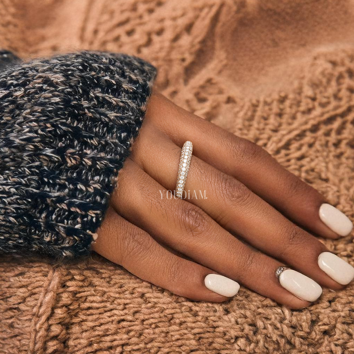 Pave Diamond Band with Rounded Form, Pave Set Wedding Band