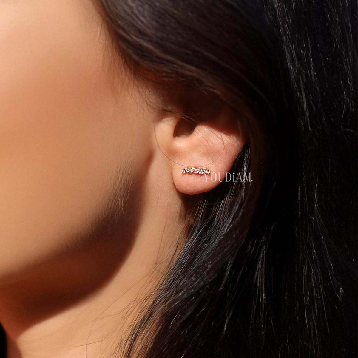 Petite Cluster Stud Earrings with Lab Diamonds, Marquise Lab Diamond Earrings - EUDER09