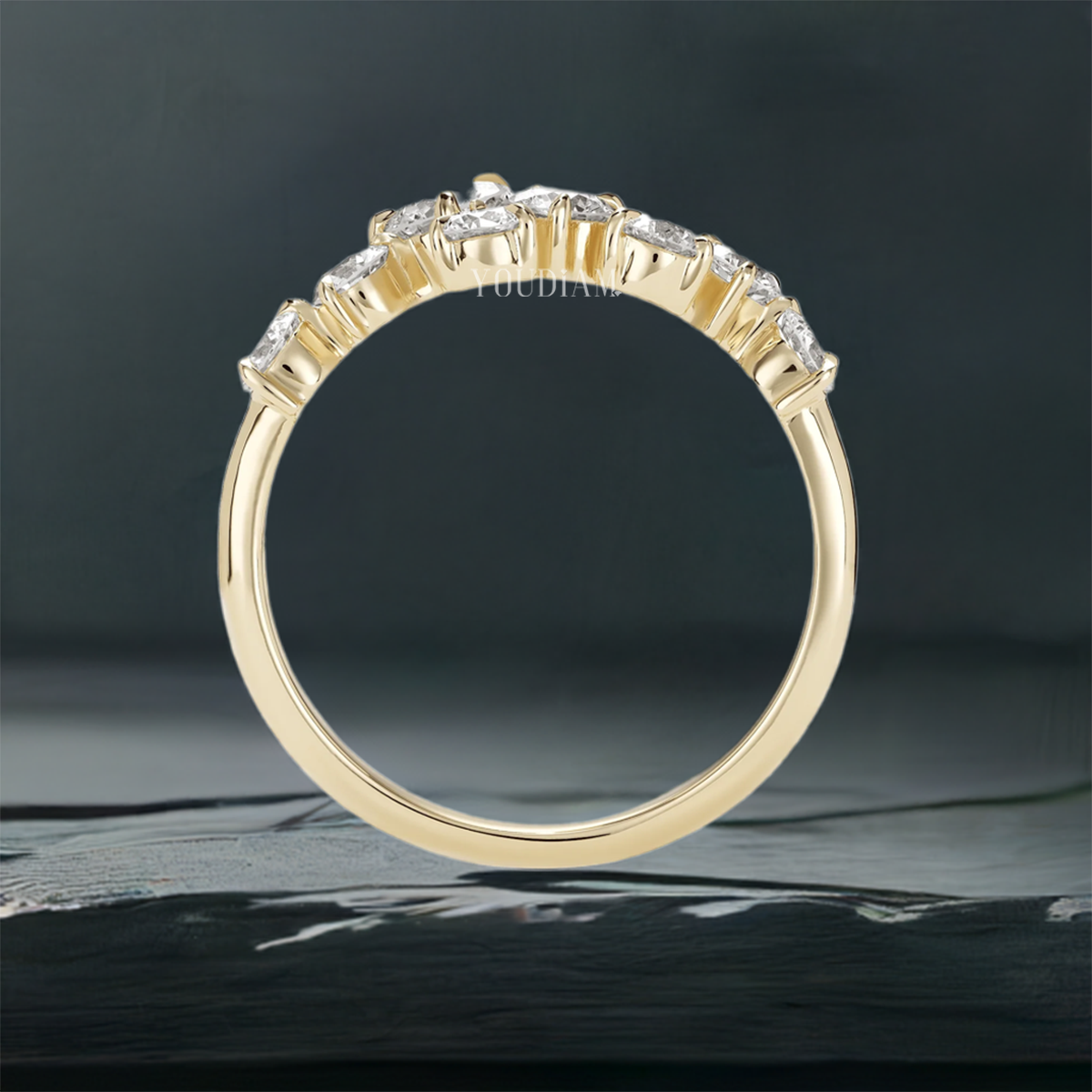 Sparkling Cluster of Eight Lab Diamonds Ring, Cluster Lab Diamonds Band - EUDJLR61