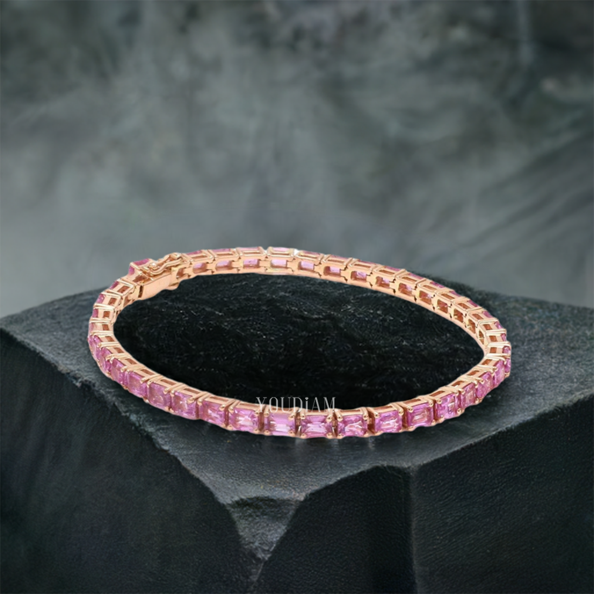 11ct Tennis Bracelet with Pink Sapphires in Emerald Cut - EUDBL03