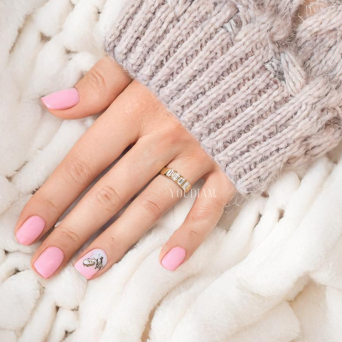 Tetrad Emerald Ring, Four Emerald Cut Lab Diamonds Band