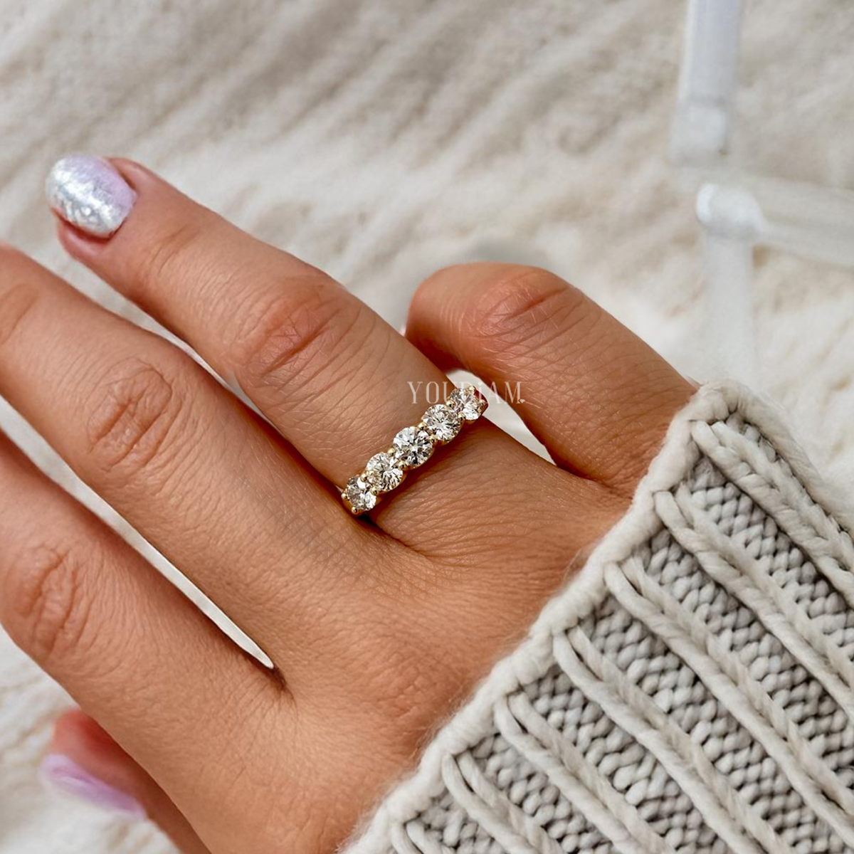 Five Round Diamonds Band, Five Stone Round Cut Lab Diamond - EUDJLR37