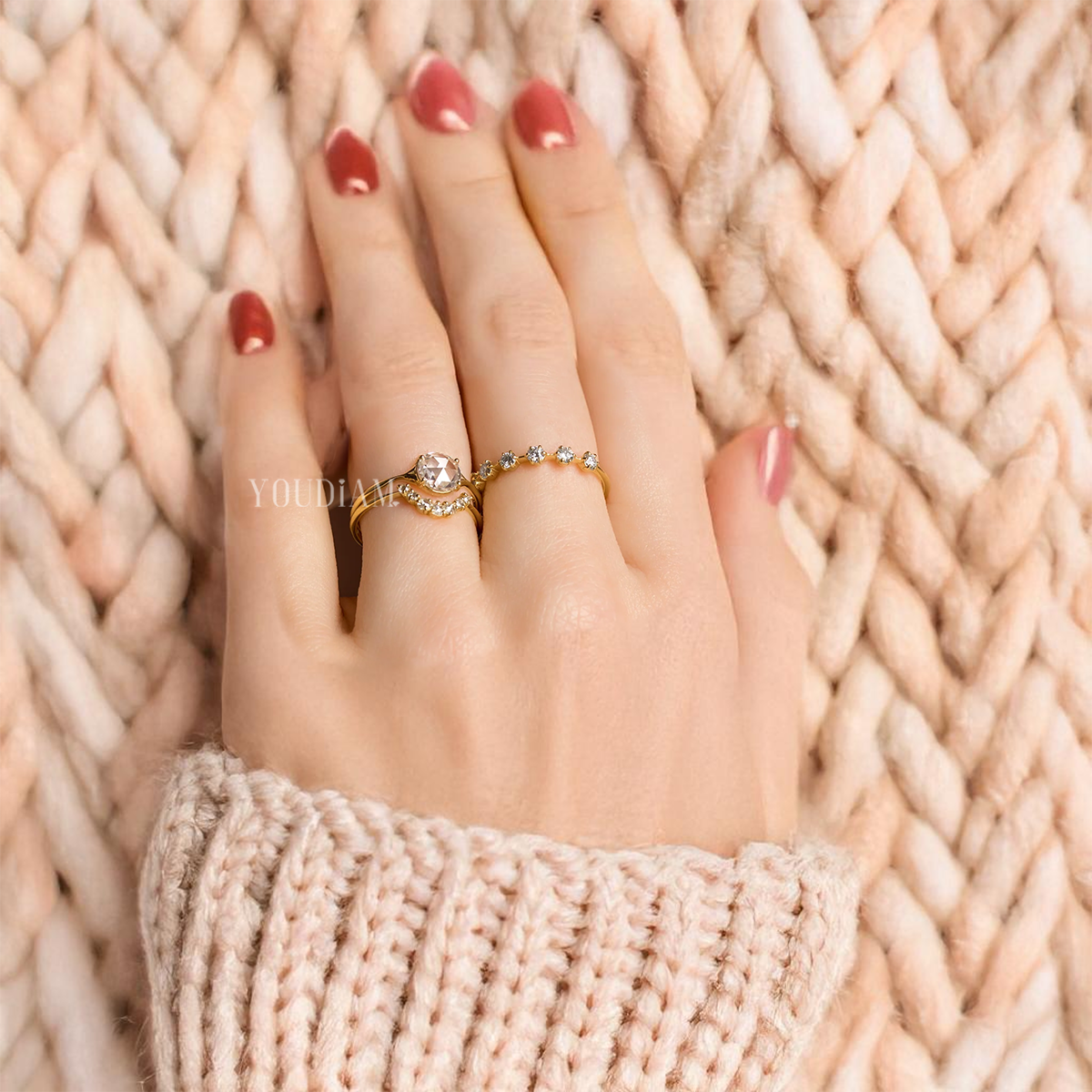 0.85ct Rose Cut Lab Diamond Ring, Rose Cut Solitaire Ring - EUDJLR48