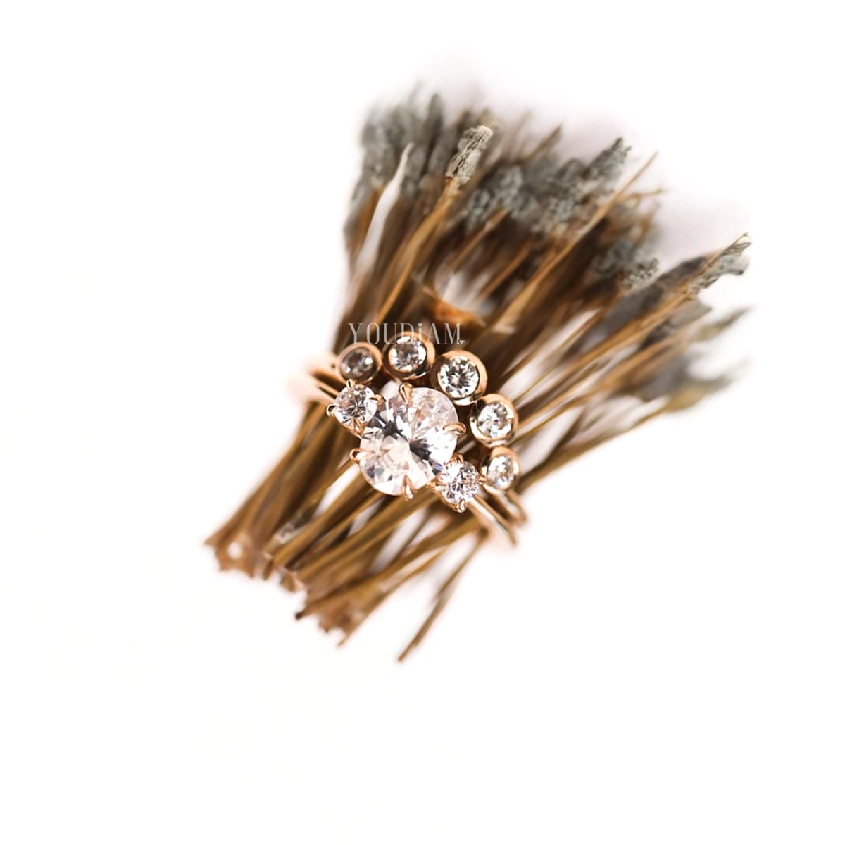 Curved Band with Five Lab Diamonds, Stacking Band In Lab Diamonds - EUDJLR58