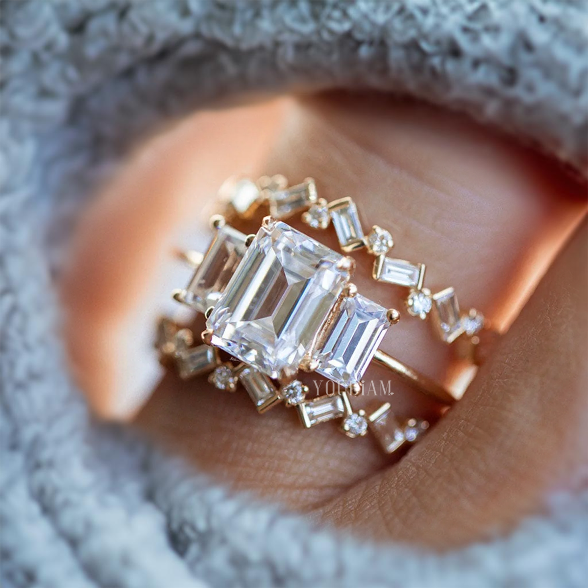 Baguette Cluster Lab Diamonds Band, Baguette and Round Lab Diamonds Band - EUDJLR53