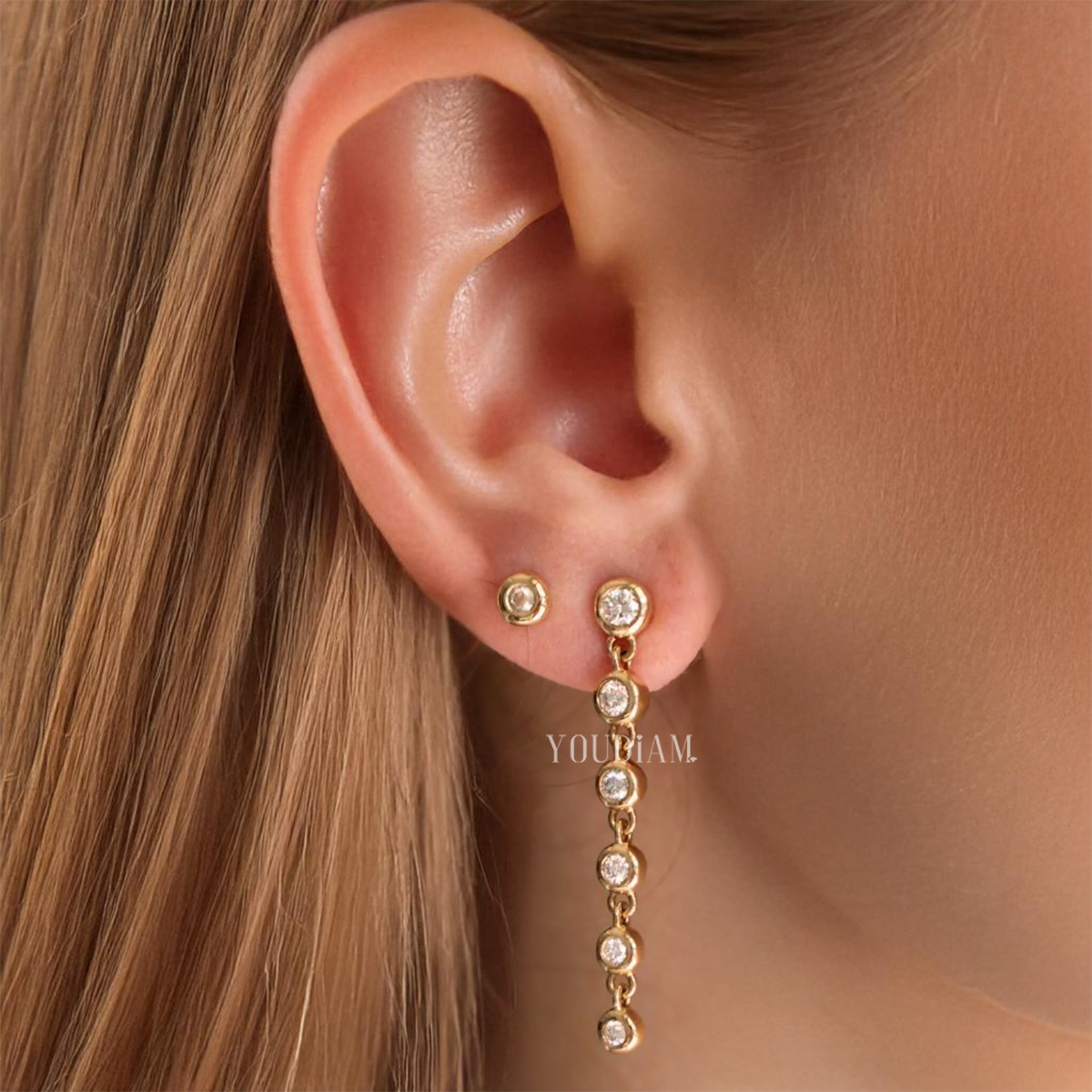 Bubble Inspired Earrings with Bezel Lab Diamonds, Bubble Lab Diamond Earrings - EUDER06