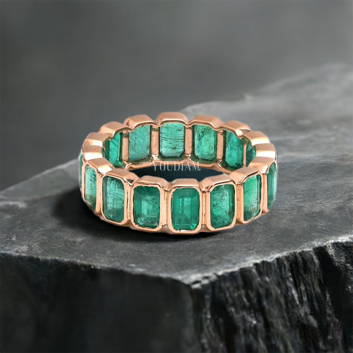 Natural Emeralds Eternity Band in Antique Bezel Setting - EUDJLR66