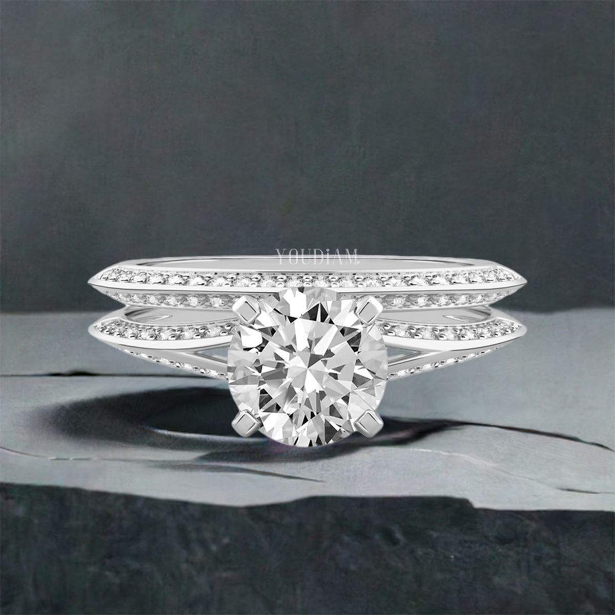 Petite Twist Lab Diamond Ring with Split-Shank Knife Edge and Pave Diamonds - EUDJLR50