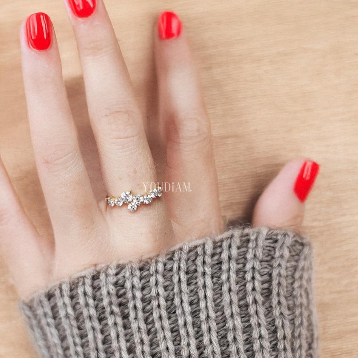 Sparkling Cluster of Eight Lab Diamonds Ring, Cluster Lab Diamonds Band - EUDJLR61