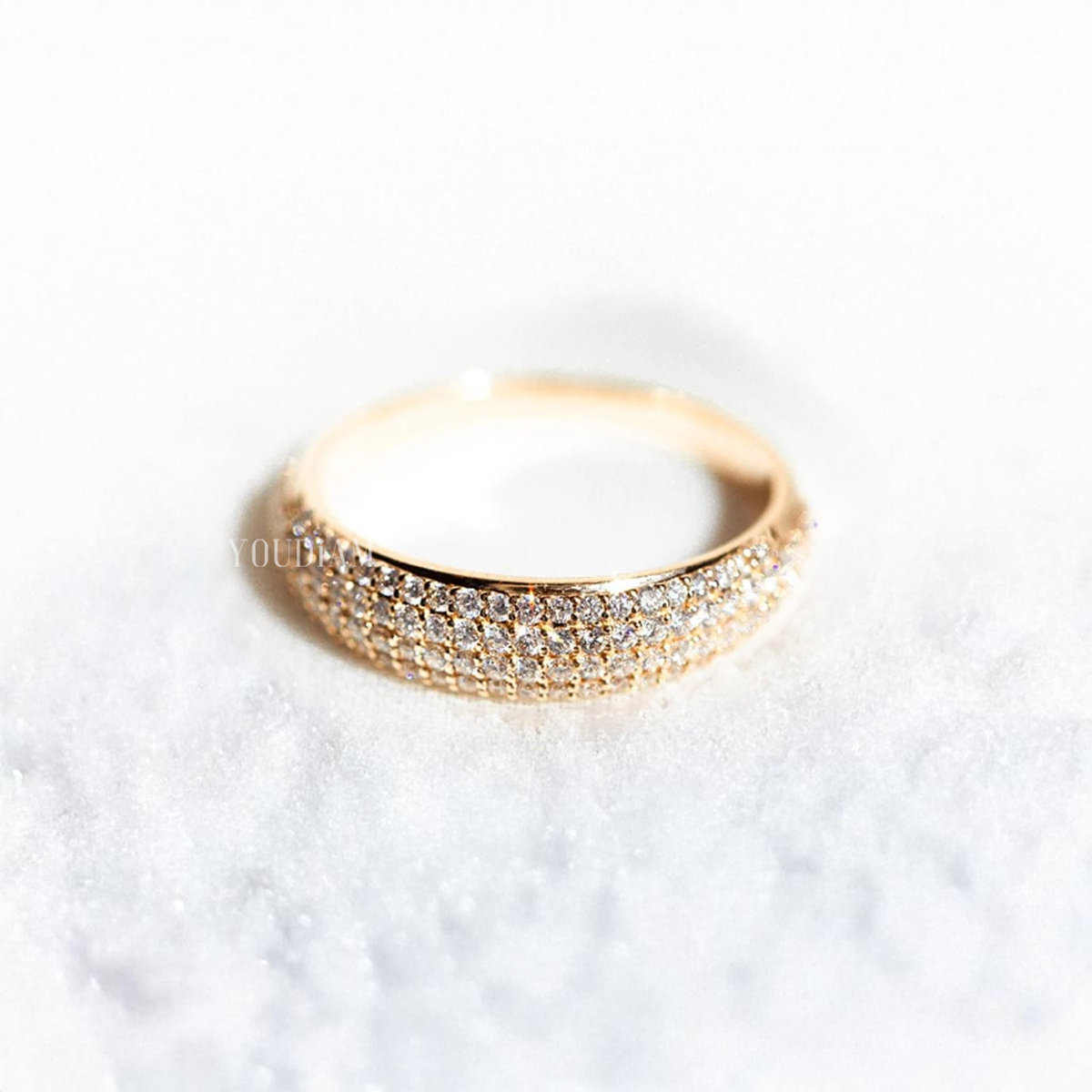 Lab Diamond Pave Dome Ring, Dome Shank, Rounded Edges Band - EUDJLR57