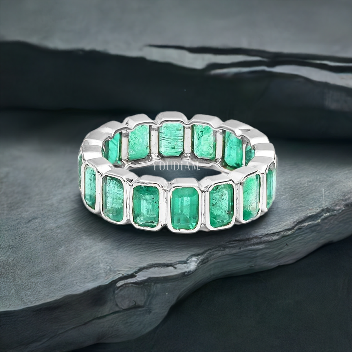 Natural Emeralds Eternity Band in Antique Bezel Setting - EUDJLR66