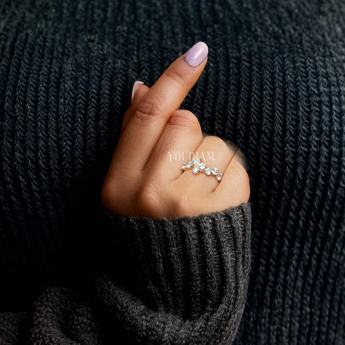 Sparkling Cluster of Eight Lab Diamonds Ring, Cluster Lab Diamonds Band - EUDJLR61