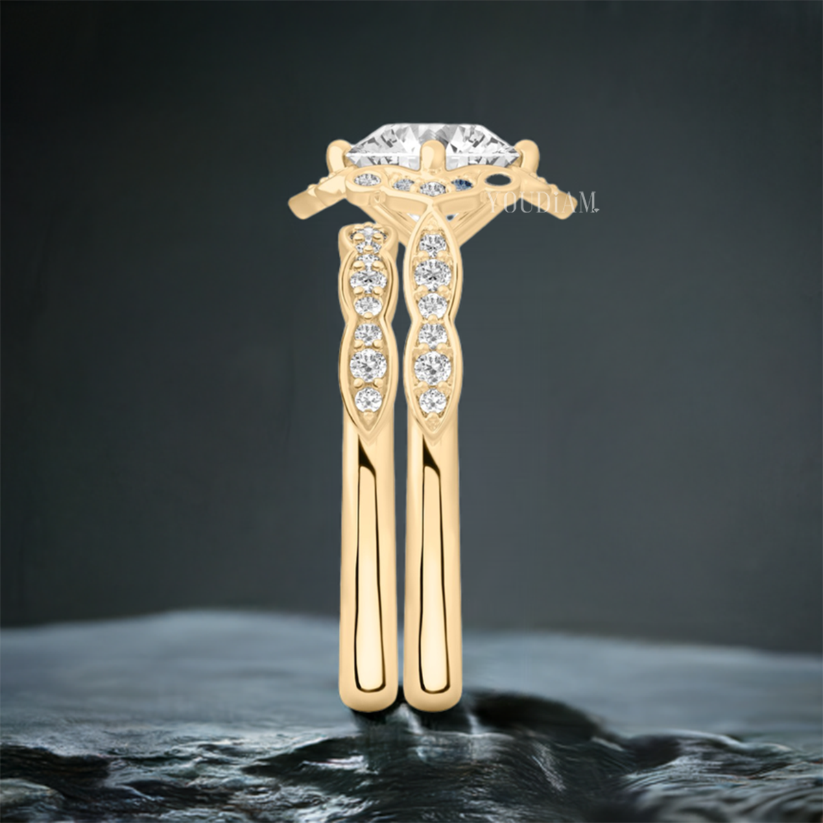 Floral Engagement Ring with Ornately Designed Halo, Floral Lab Diamond Ring - EUDJLR51