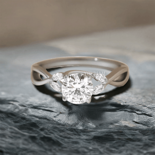 1.30ct Round Lab Diamond With Marquise on Twisted Band Ring - EUDJLR28