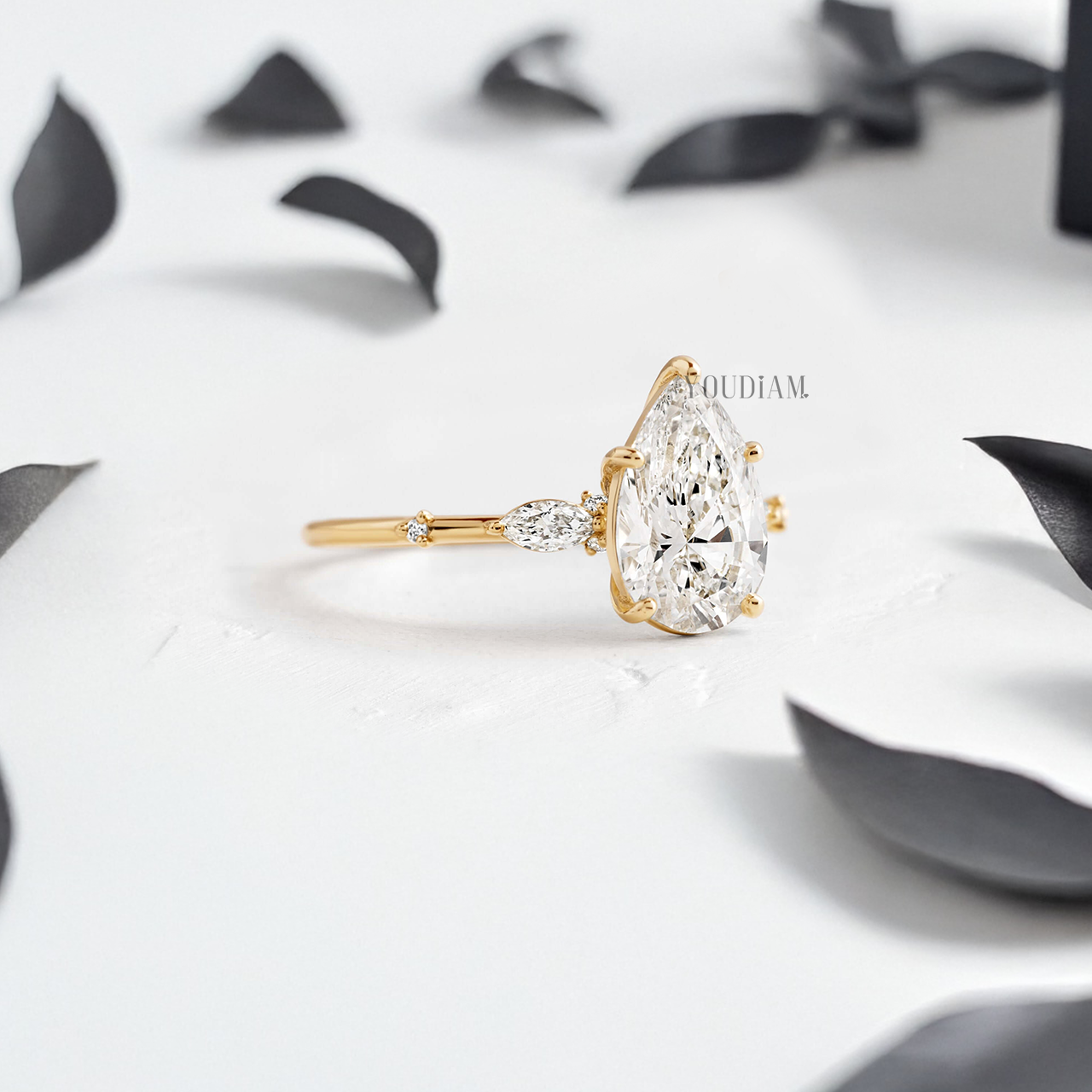 Pear Lab Diamond with Tiny Accented Diamonds Ring - YDJLR84