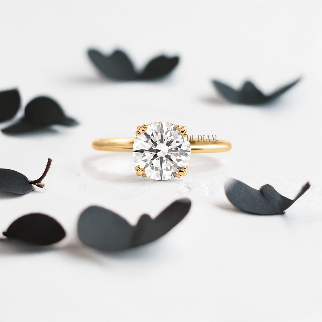 Round Lab Diamond with Trio-Prongs Solitaire Ring - YDJLR04