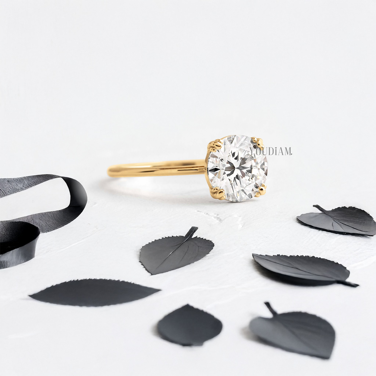 Round Lab Diamond with Trio-Prongs Solitaire Ring - YDJLR04