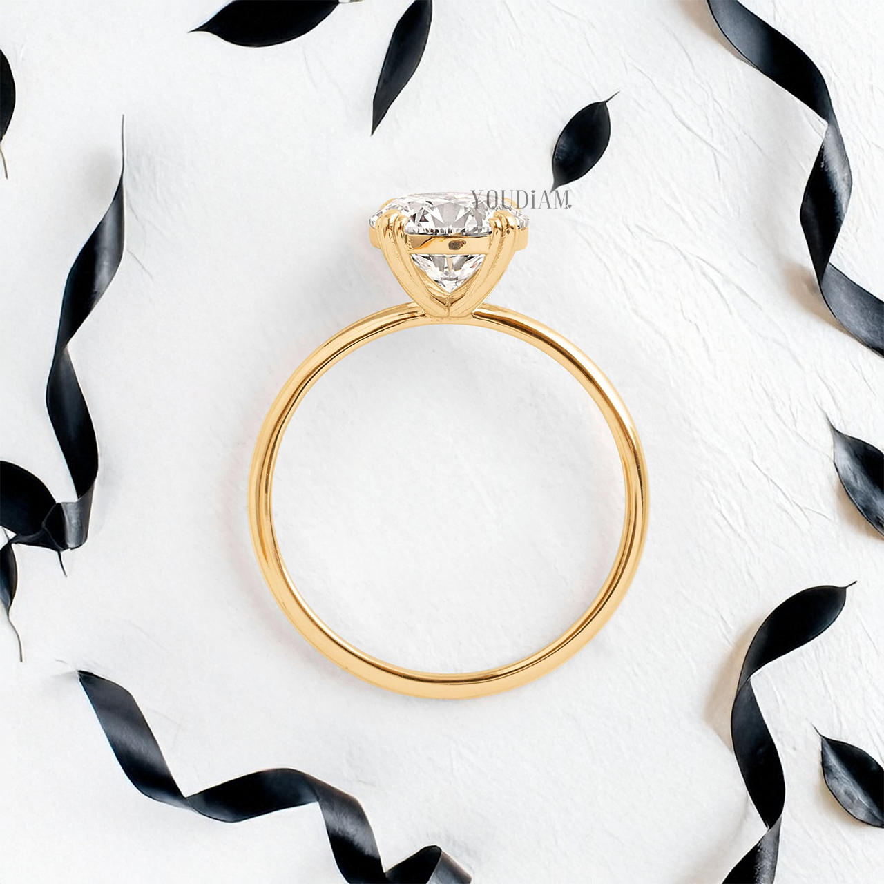 Round Lab Diamond with Trio-Prongs Solitaire Ring - YDJLR04