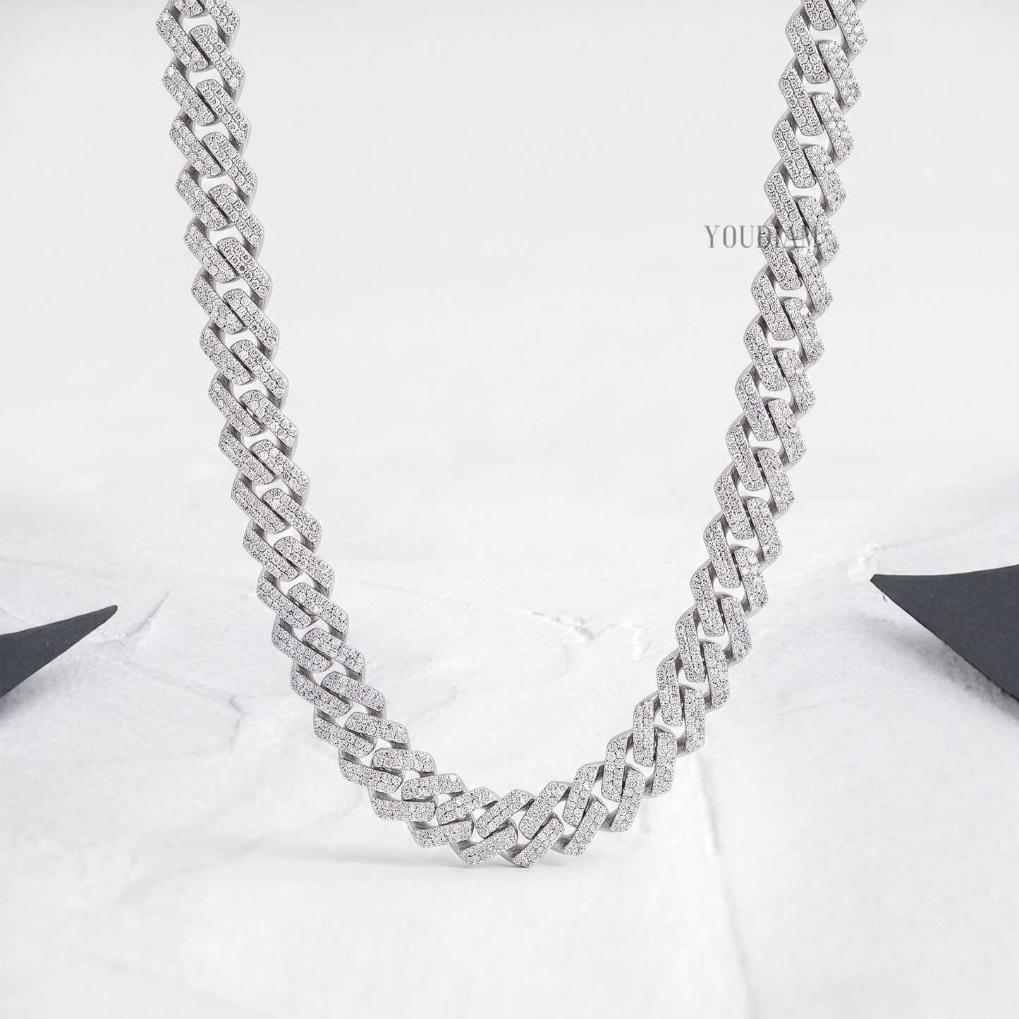 2 Row Cuban Link Chain 10mm with Lab Diamonds - YDJIOC09