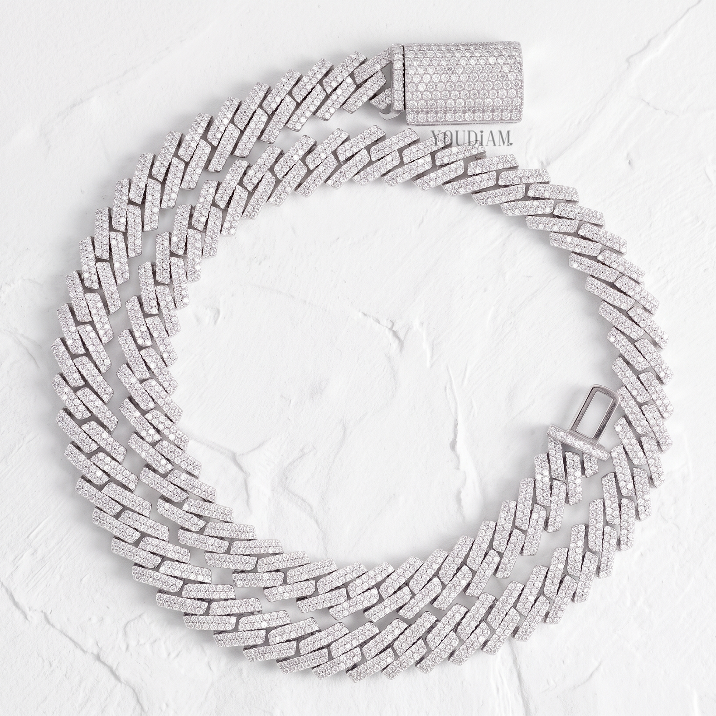 2 Row Cuban Link Chain 10mm with Lab Diamonds - YDJIOC09
