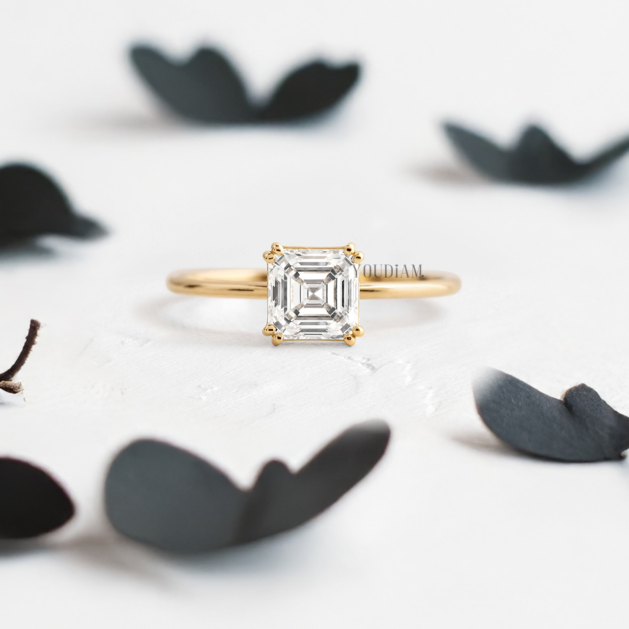 Asscher Lab Diamond in Four Double-Prongs Ring - YDJLR74