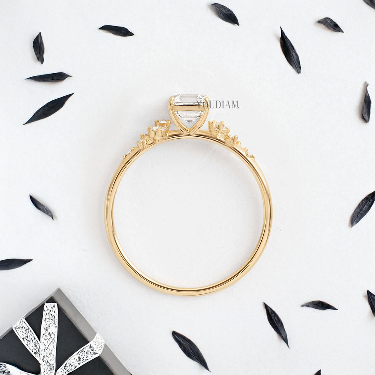 Asscher Lab Diamond with Accent Diamonds Ring - YDJLR90