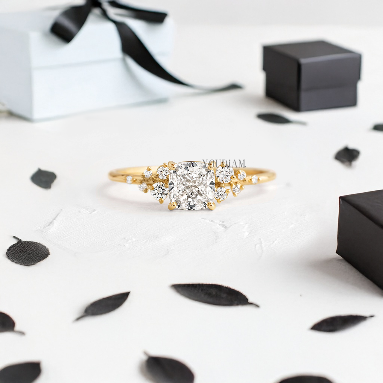 Cushion Lab Diamond with Accent Diamonds Ring - YDJLR73