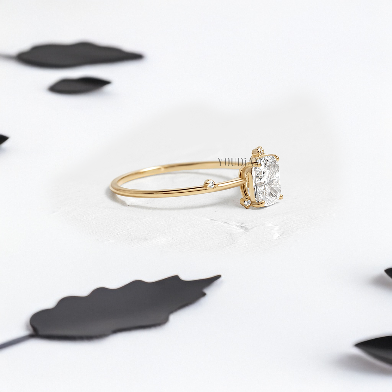 Cushion Lab Diamond with Scattered Accent Diamonds Ring - YDJLR101