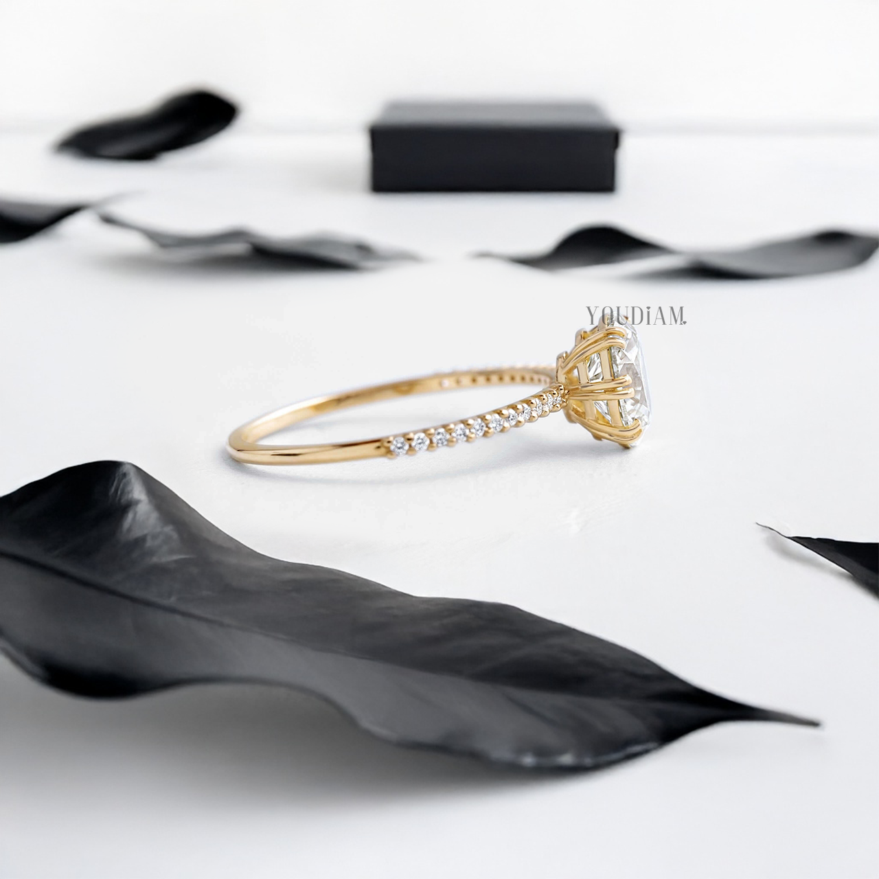 Oval Lab Diamond in Six Double-Prongs with Pave Band Ring - YDJLR30