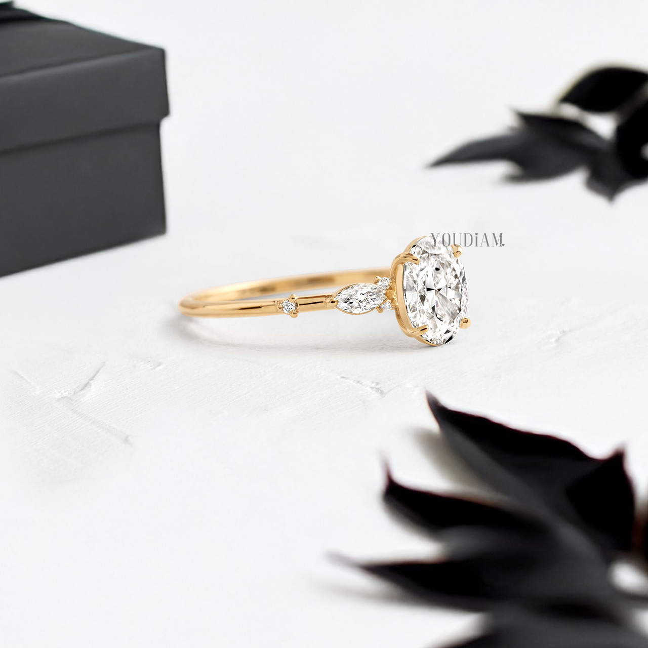 Oval Lab Diamond with Tiny Accented Diamonds Ring - YDJLR78