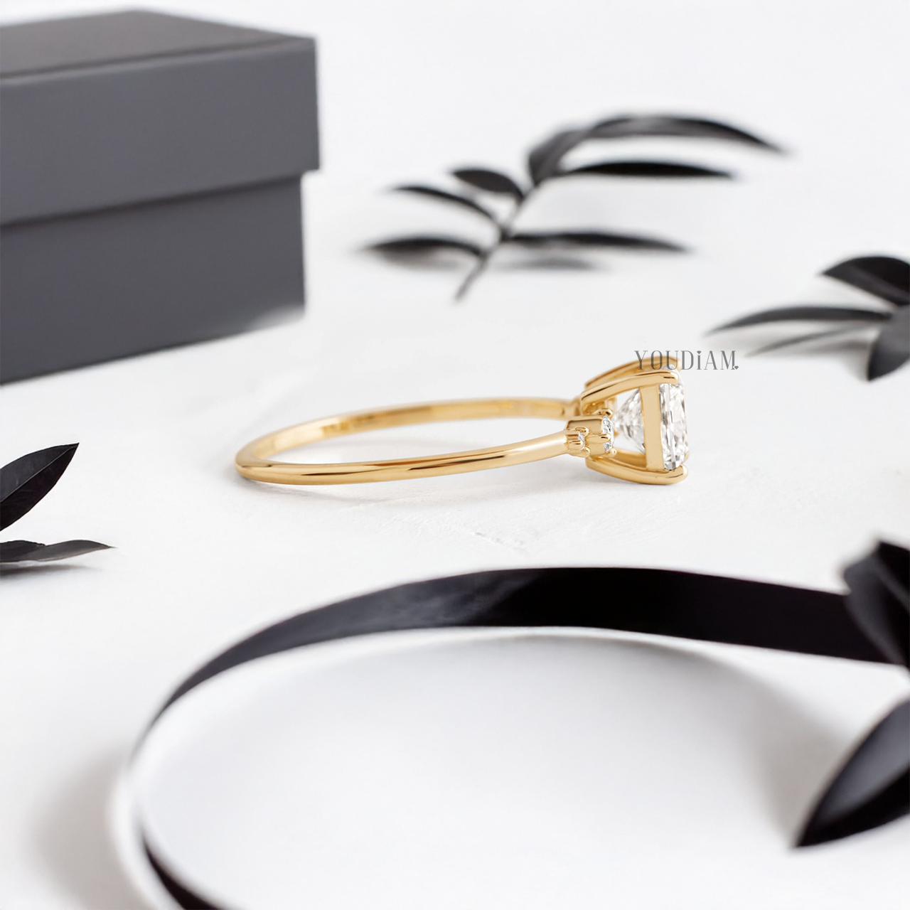 Princess Lab Diamond with Side Diamonds Ring - YDJLR70