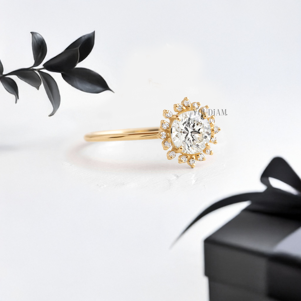 Round Lab Diamond in Halo of Round Diamonds Ring - YDJLR49
