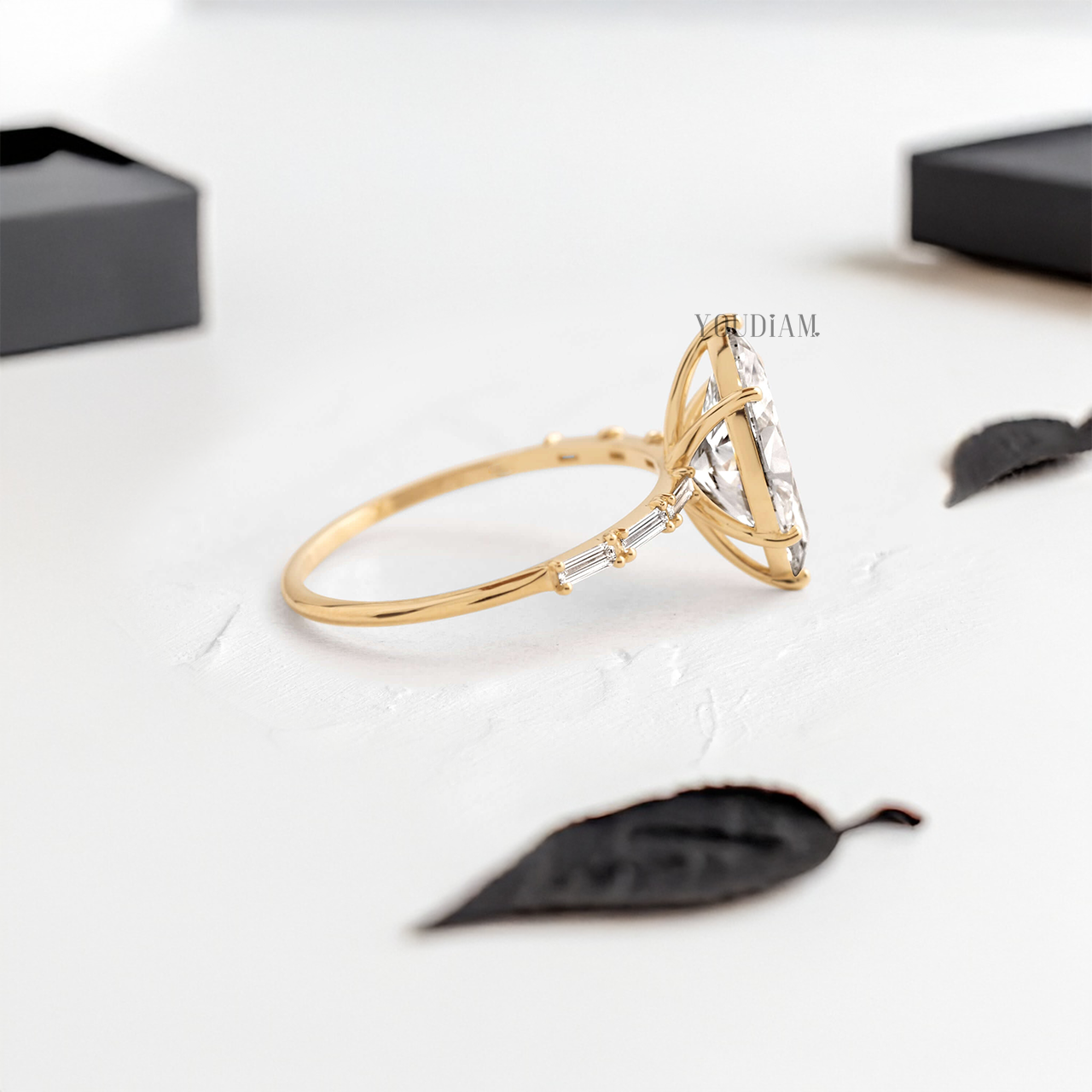 Marquise Lab Diamond Accented by Baguette Diamonds Ring - YDJLR81