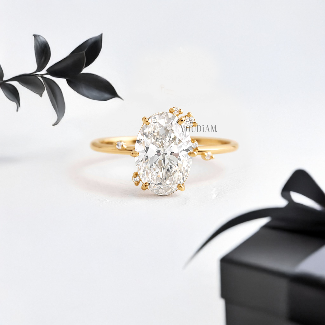 Oval Lab Diamond with Scattered Accent Diamonds Ring - YDJLR22