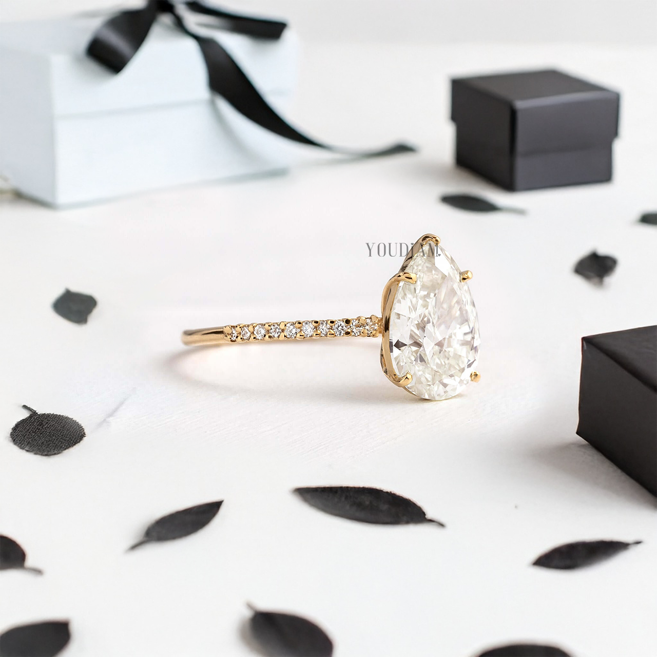 Pear Lab Diamond with Pave Band Ring - YDJLR47