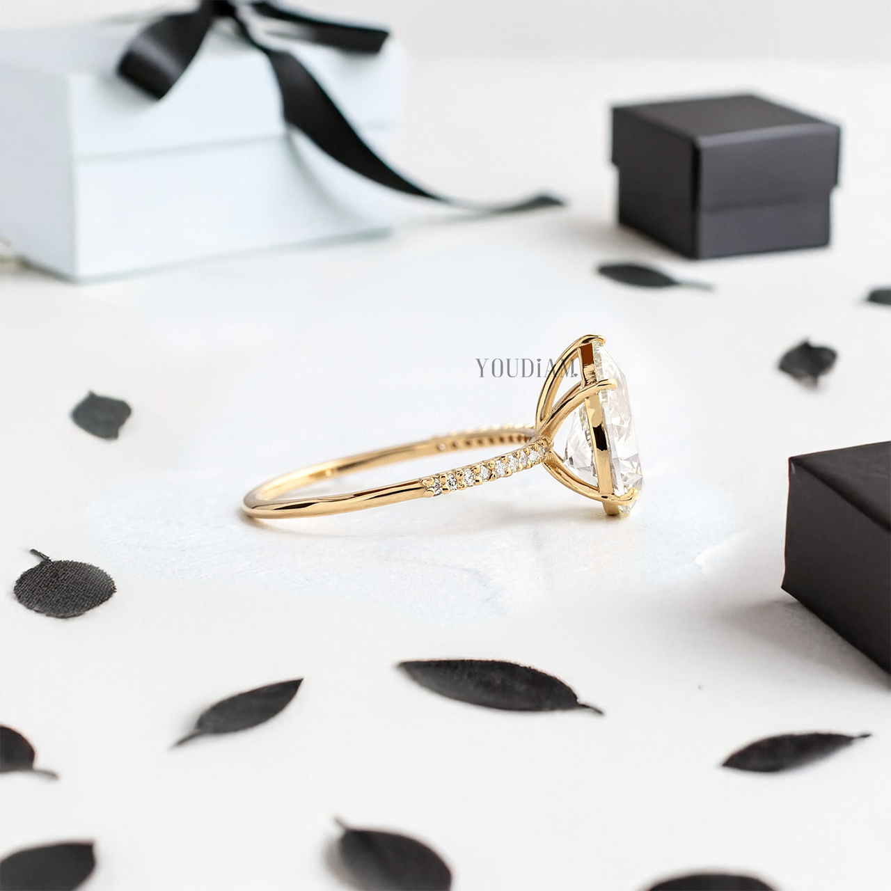 Pear Lab Diamond with Pave Band Ring - YDJLR47