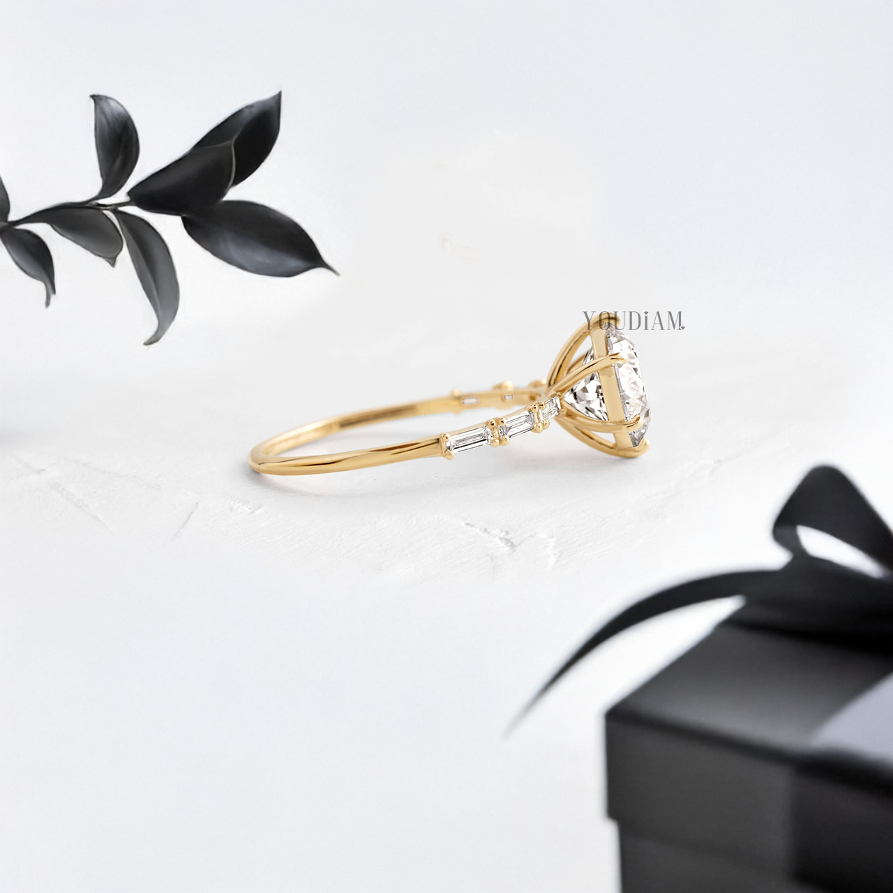 Round Lab Diamond Accented by Baguette Diamonds Ring - YDJLR76