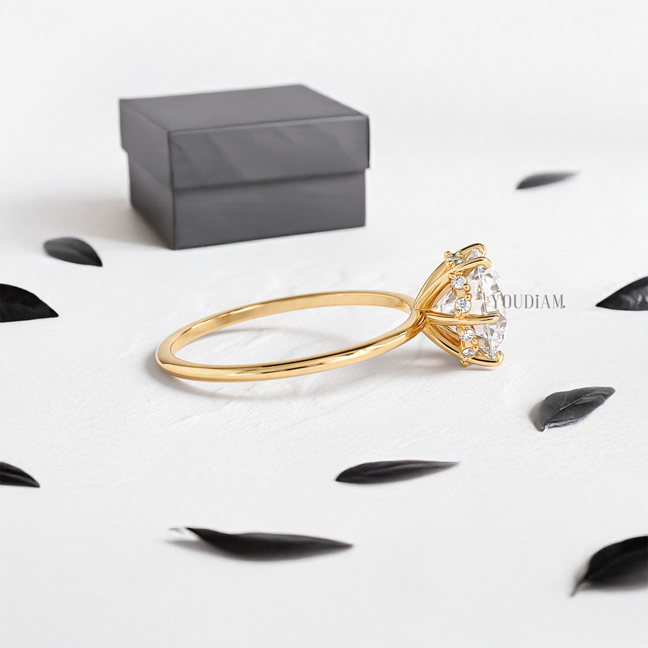 Round Lab Diamond in Six Prongs with Hidden Halo Ring - YDJLR08