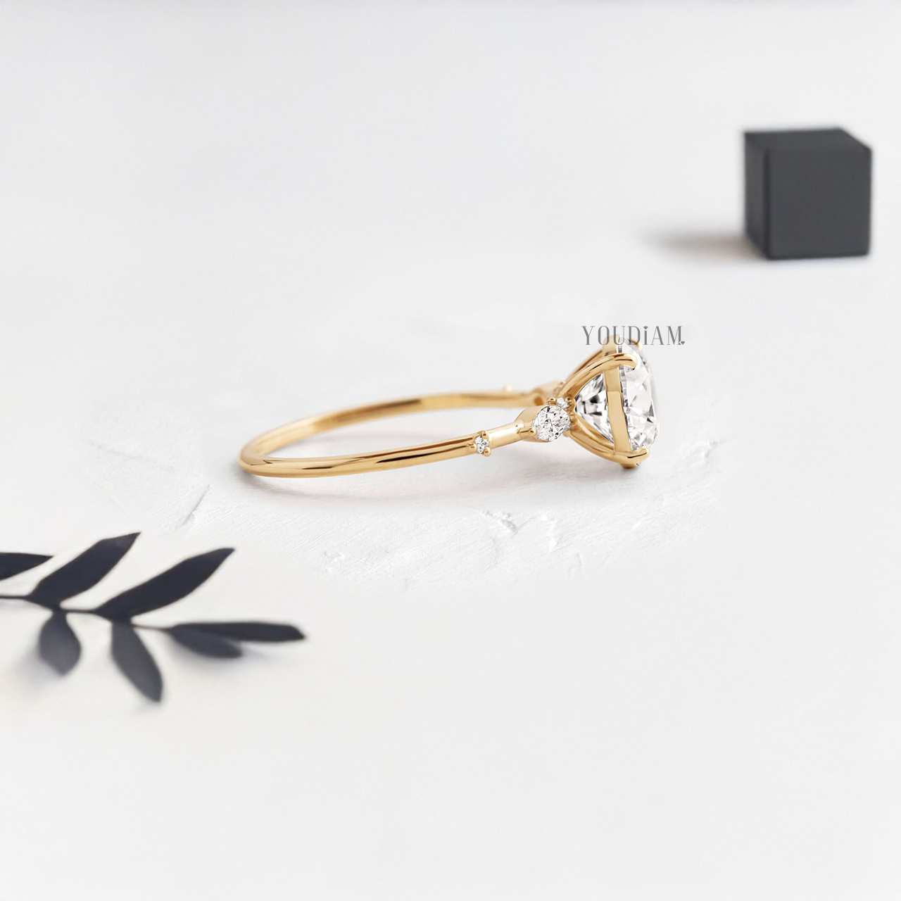 Round Lab Diamond with Tiny Accented Diamonds Ring - YDJLR77